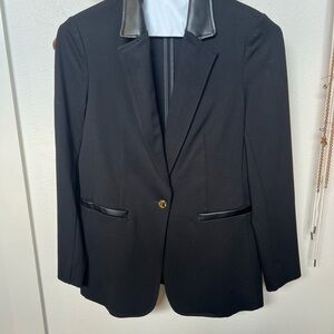 Elegant Black Blazer with Leather Accents